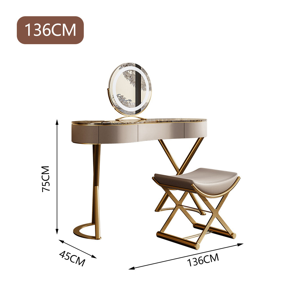 LUXORA DR1026 100-136cm Rock Countertop Stainless Steel Gold-Plated Base Dressing Table