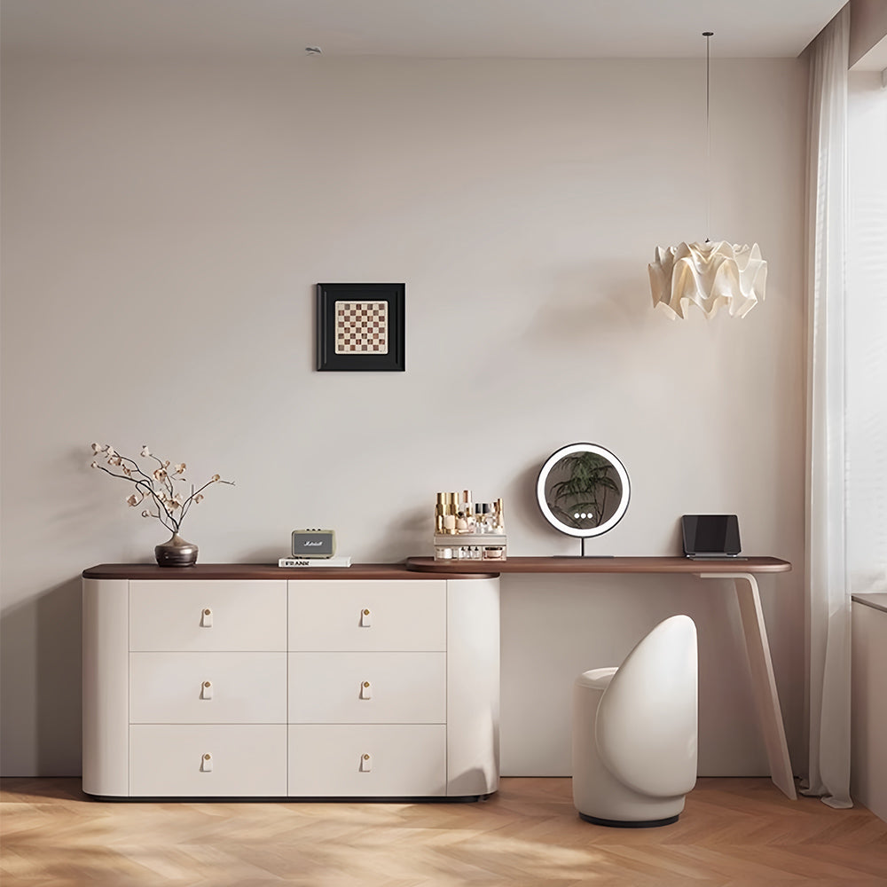 LUXORA DR1102 120cm Expandable Saddle Leather Solid Wood Tabletop Dressing Table