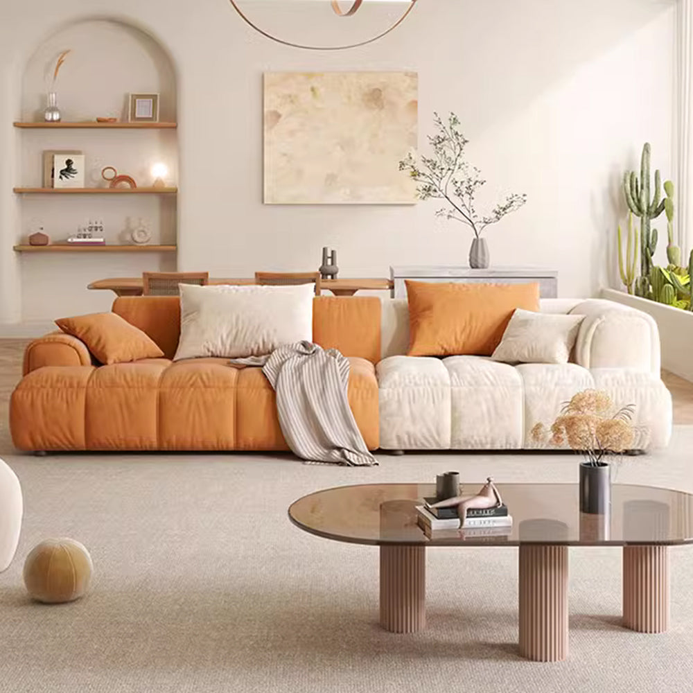 LUXORA S1002 210cm Length Faux Suede Fabric Sofa Solid Wood Frame