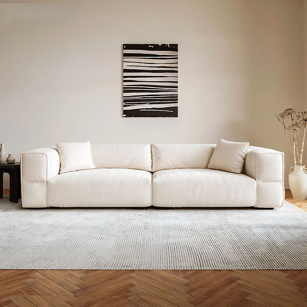 LUXORA S1046 210cm Length Teddy Fleece Fabric Sofa Solid Wood Frame