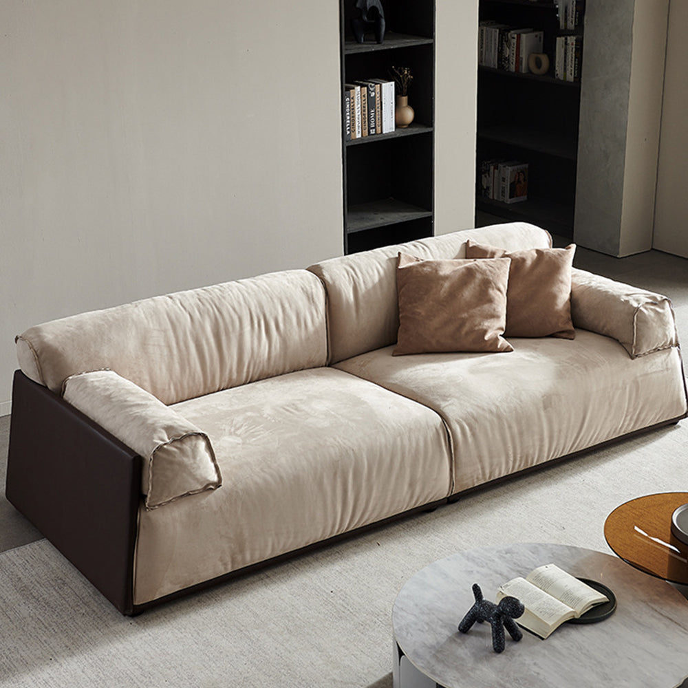 LUXORA S1154 220cm Length Microfiber Leather Fabric Sofa Solid Wood Frame