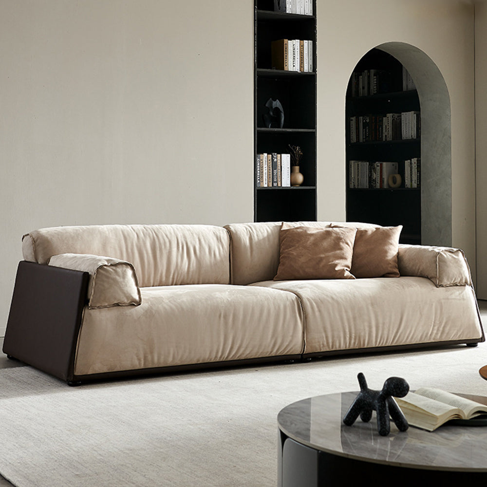 LUXORA S1154 220cm Length Microfiber Leather Fabric Sofa Solid Wood Frame