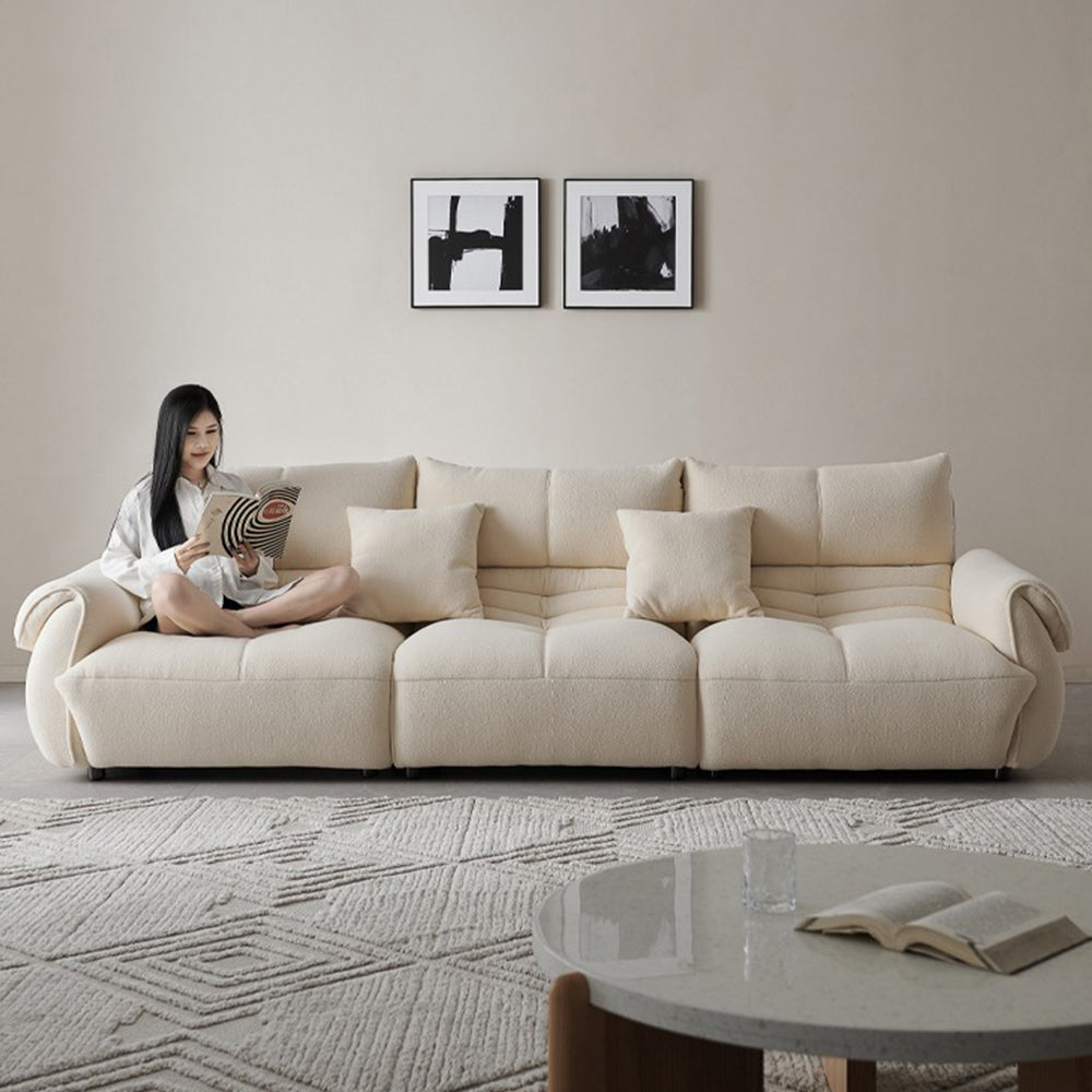 LUXORA S1194 215cm Length Microfiber Leather Fabric Sofa Solid Wood Frame