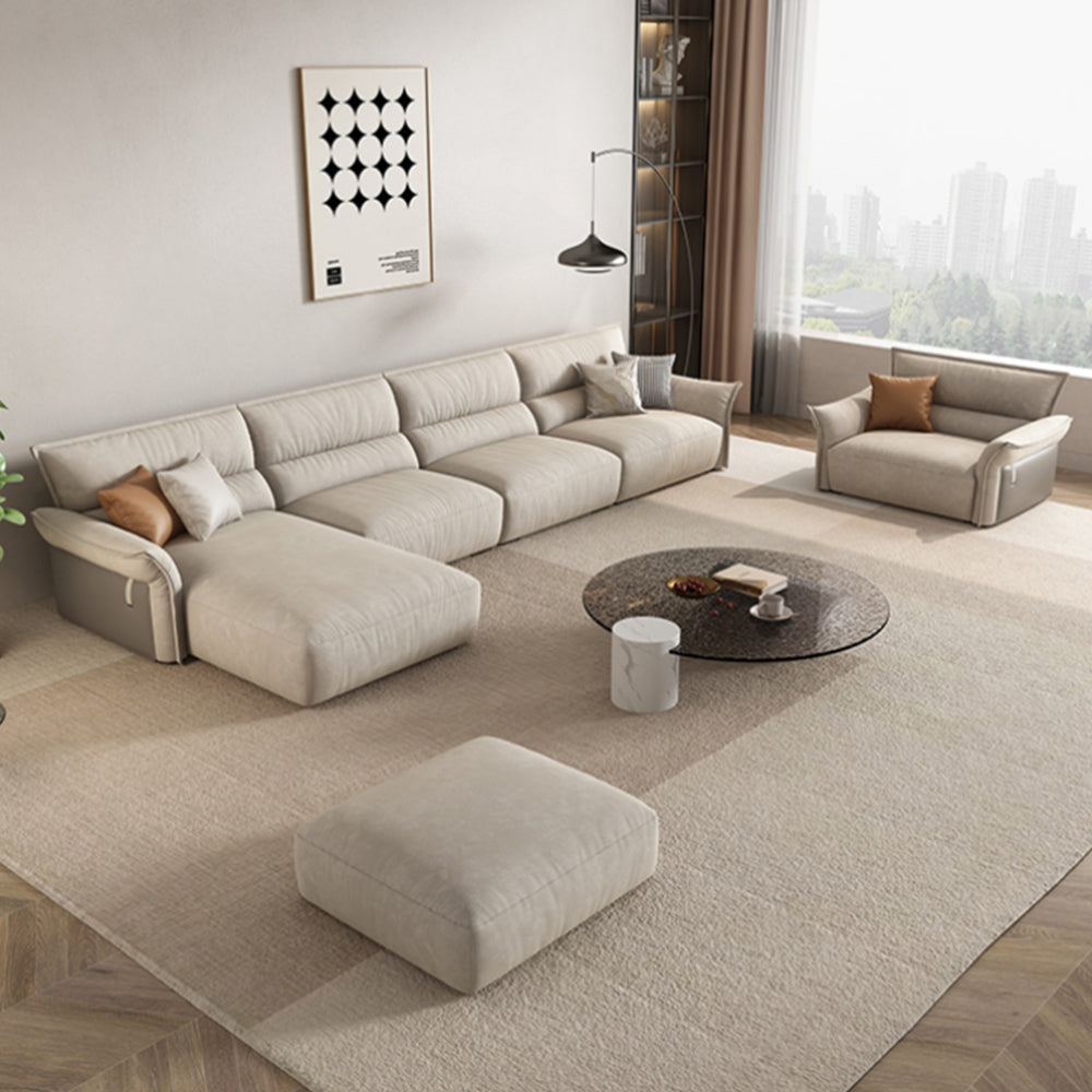 LUXORA S1276 285CM Length Microfiber Leather Fabric Sofa Solid Wood Frame