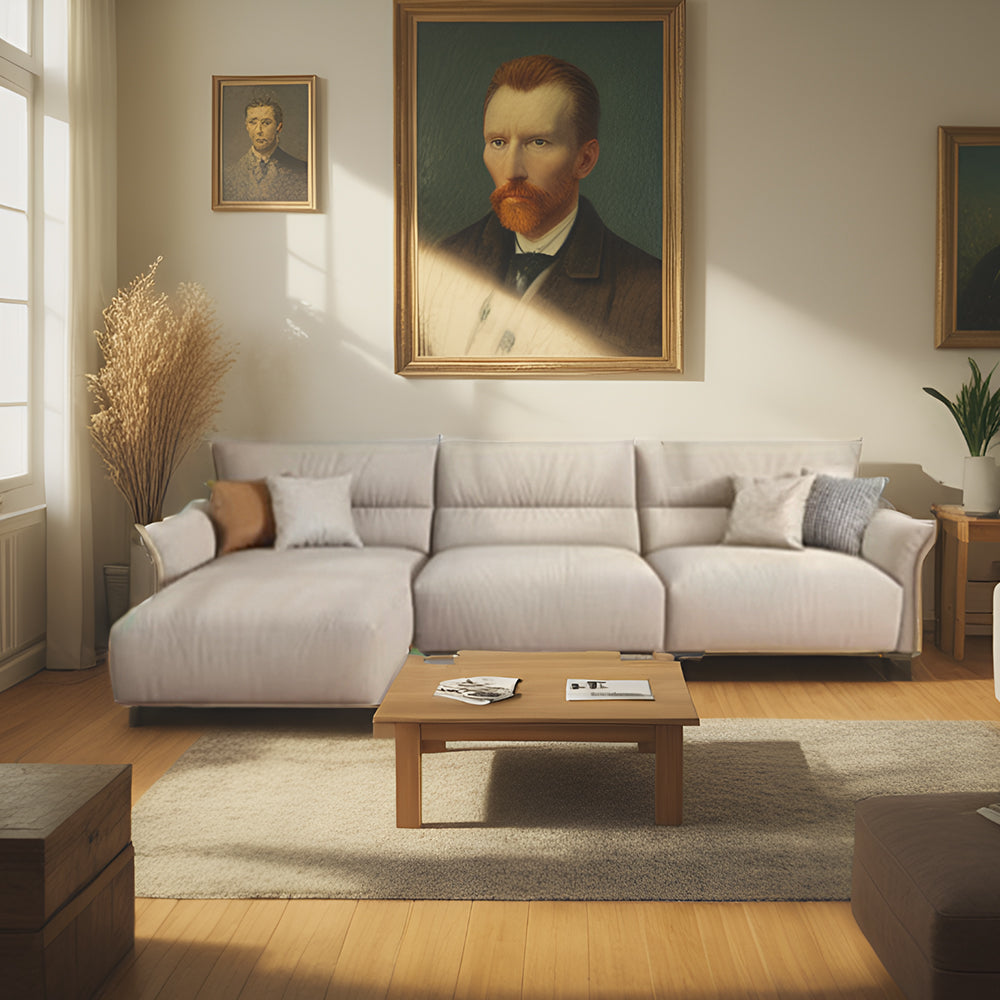 LUXORA S1276 285CM Length Microfiber Leather Fabric Sofa Solid Wood Frame