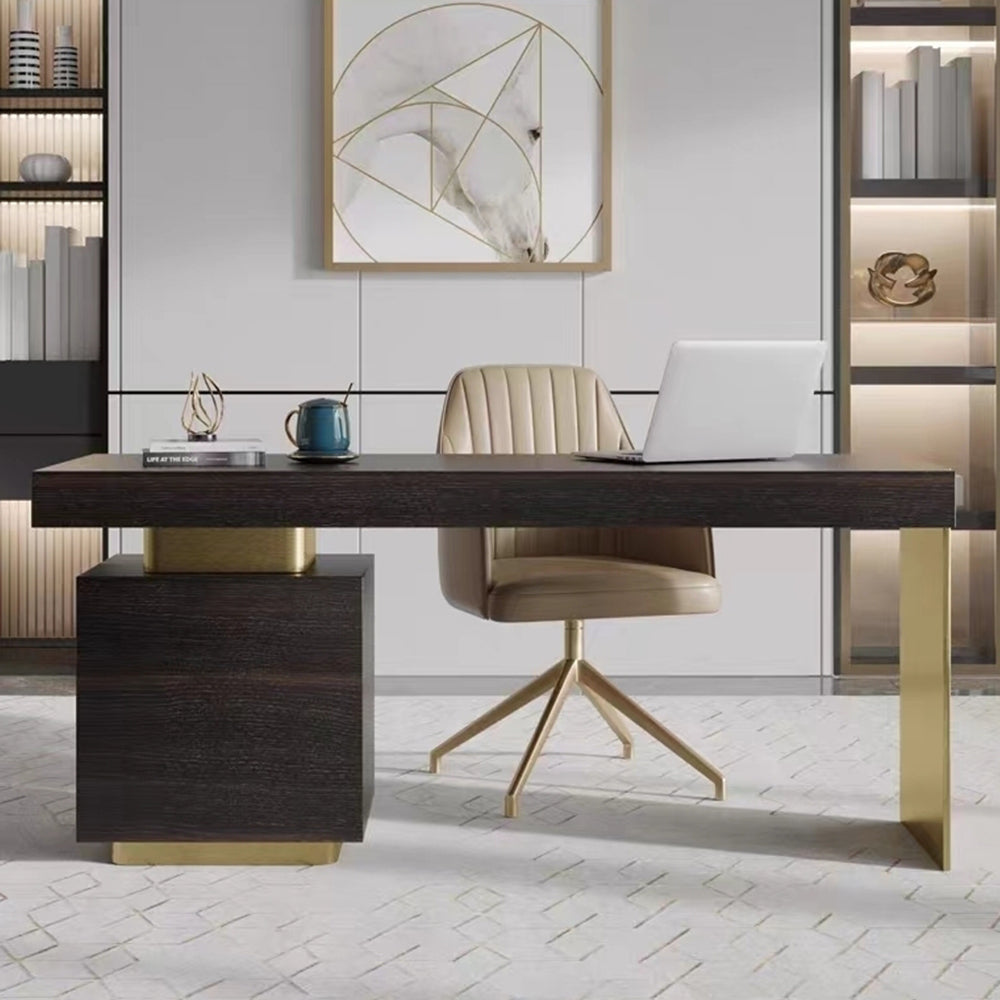 LUXORA WD1001 140/160/180/200cm Length Office Desk With Storage Cabinet Stainless Steel Legs