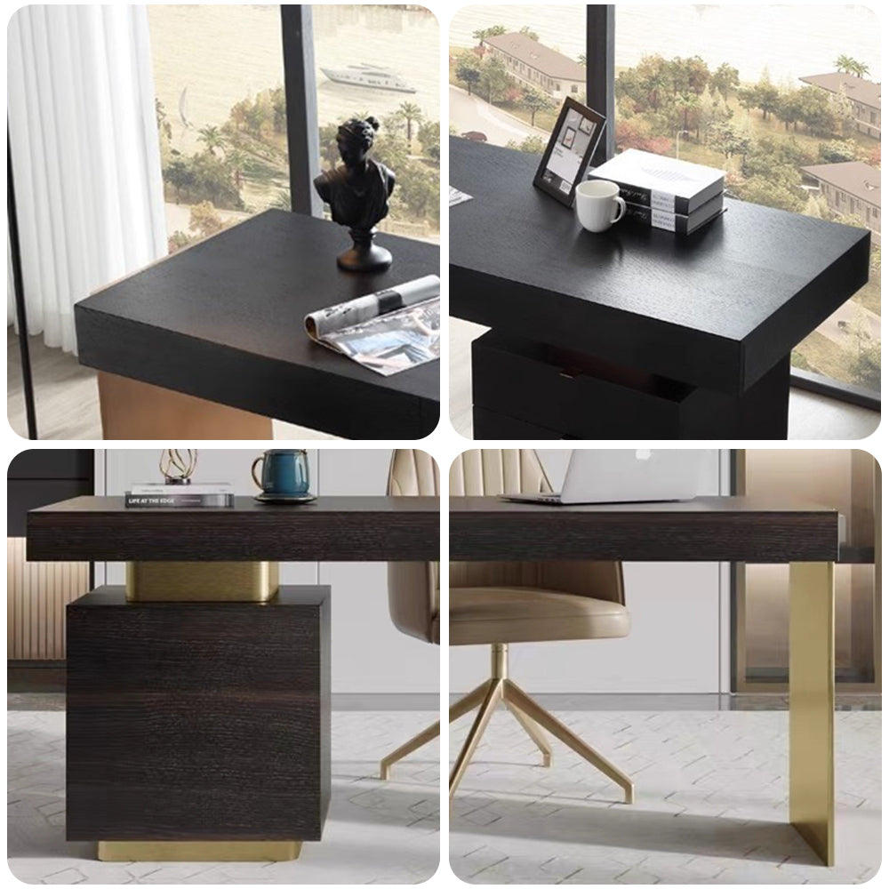 LUXORA WD1001 140/160/180/200cm Length Office Desk With Storage Cabinet Stainless Steel Legs