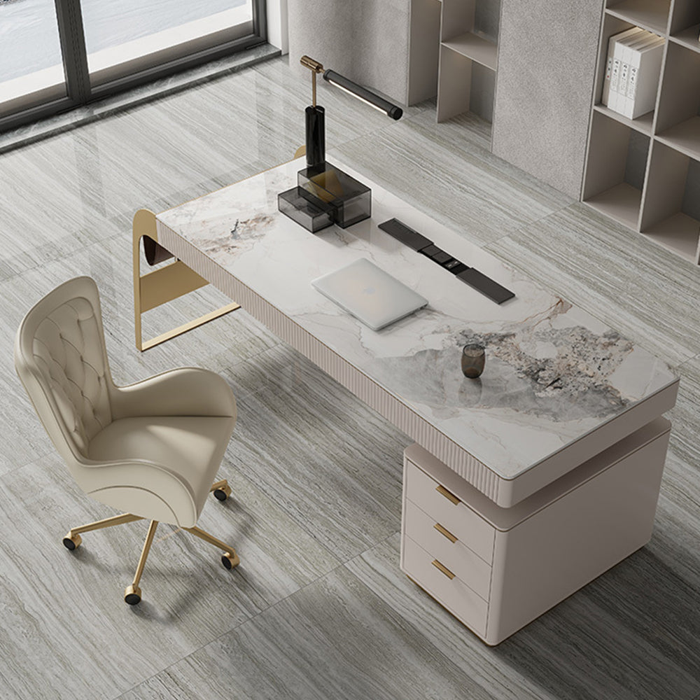 LUXORA WD1020 140cm Length Office Desk With Storage Cabinet Sintered Stone Tabletop
