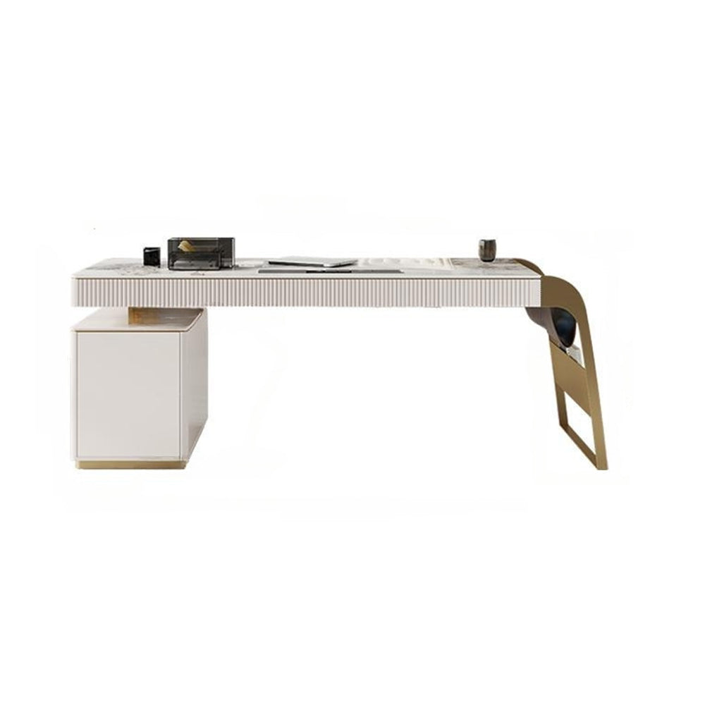 LUXORA WD1020 140cm Length Office Desk With Storage Cabinet Sintered Stone Tabletop