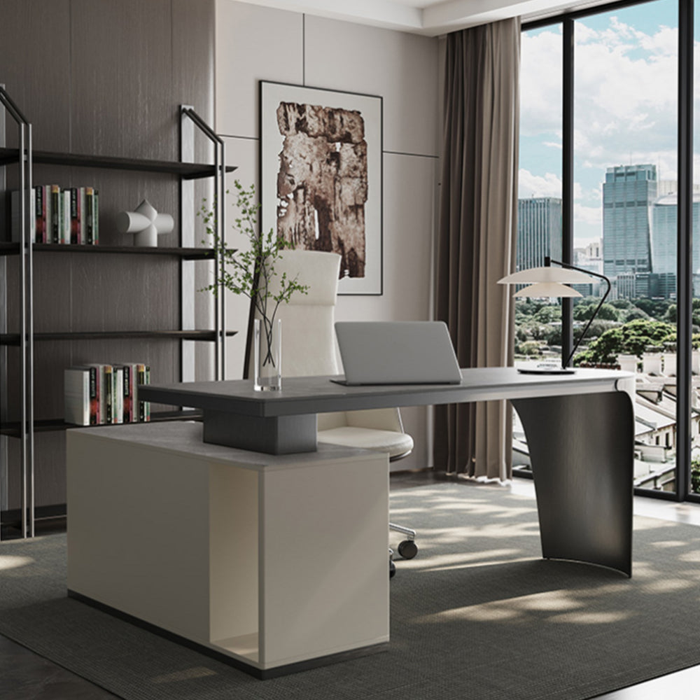 LUXORA WD1025 140/160/180cm Length Office Desk With Storage Cabinet Sintered Stone Tabletop