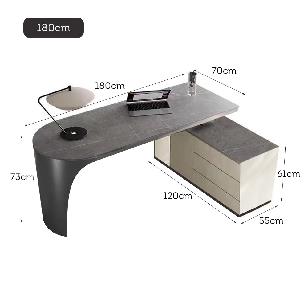 LUXORA WD1025 140/160/180cm Length Office Desk With Storage Cabinet Sintered Stone Tabletop