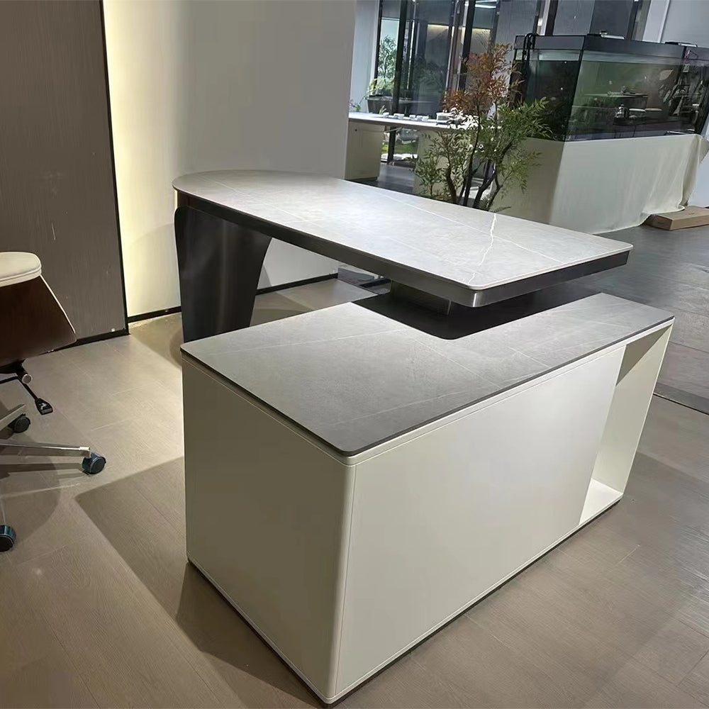 LUXORA WD1025 140/160/180cm Length Office Desk With Storage Cabinet Sintered Stone Tabletop