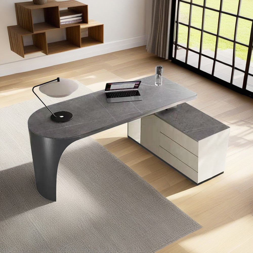 LUXORA WD1025 140/160/180cm Length Office Desk With Storage Cabinet Sintered Stone Tabletop