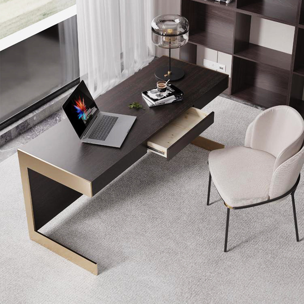 LUXORA WD1057 140/160cm Light Luxury Style Smoked-Colored Solid Wood Desk