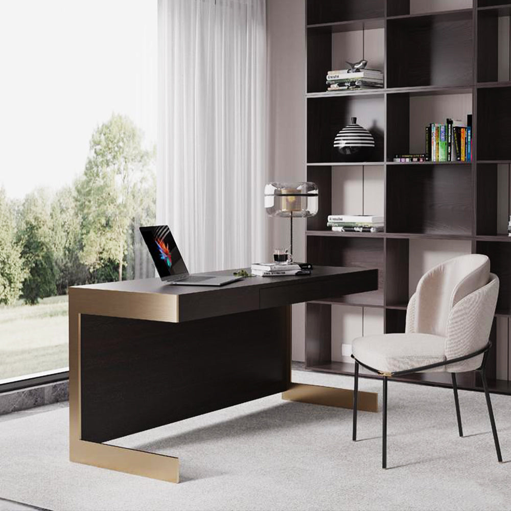 LUXORA WD1057 140/160cm Light Luxury Style Smoked-Colored Solid Wood Desk
