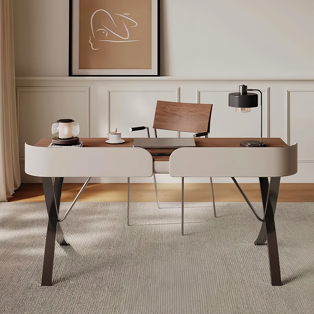 LUXORA WD1059 120/140/160/180cm Light Luxury Style Walnut Color Solid Wood Desk