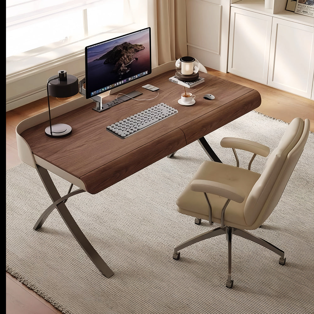 LUXORA WD1059 120/140/160/180cm Light Luxury Style Walnut Color Solid Wood Desk