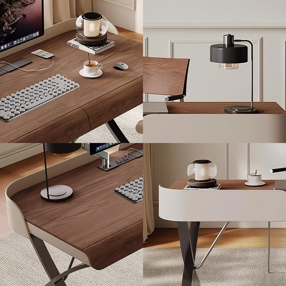 LUXORA WD1059 120/140/160/180cm Light Luxury Style Walnut Color Solid Wood Desk