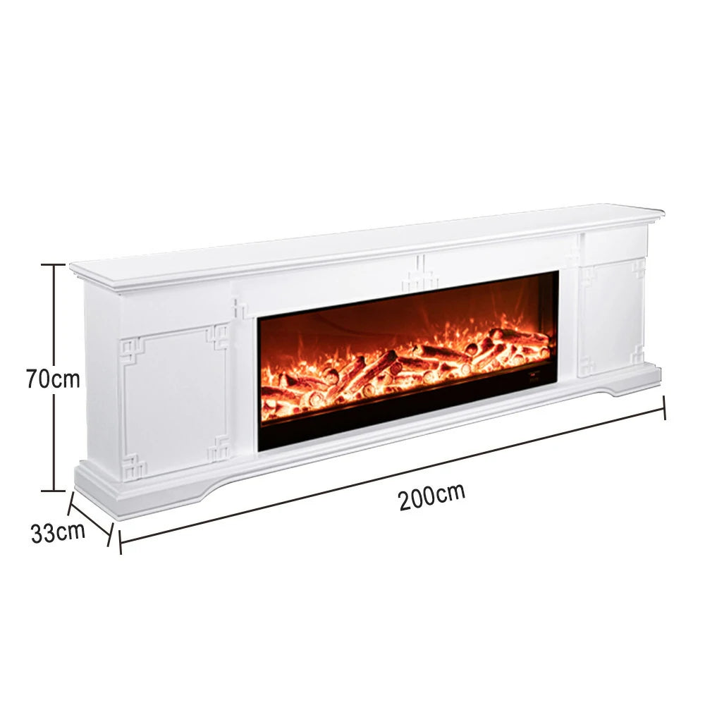 LIVARA 650S Electric Fireplace TV Cabinet - Solid Wood Frame with 3D Flame Effect, Dual Core Options 12W/750–1500W, Remote Control, Durable & Stylish Design - White
