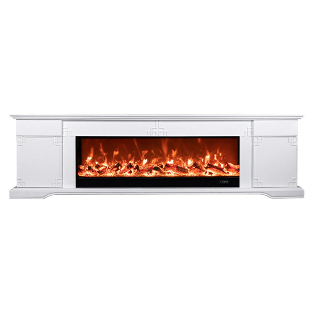 LIVARA 650S Electric Fireplace TV Cabinet - Solid Wood Frame with 3D Flame Effect, Dual Core Options 12W/750–1500W, Remote Control, Durable & Stylish Design - White