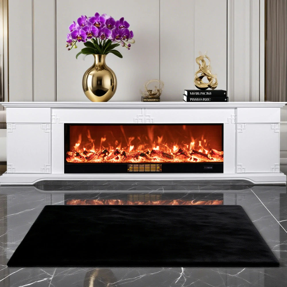LIVARA 650S Electric Fireplace TV Cabinet - Solid Wood Frame with 3D Flame Effect, Dual Core Options 12W/750–1500W, Remote Control, Durable & Stylish Design - White