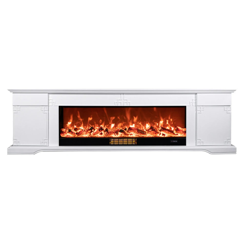 LIVARA 650S Electric Fireplace TV Cabinet - Solid Wood Frame with 3D Flame Effect, Dual Core Options 12W/750–1500W, Remote Control, Durable & Stylish Design - White
