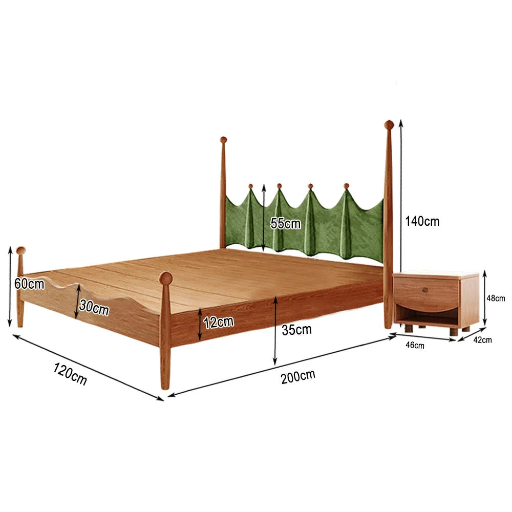 LUXORA 120/135/150/180cm Solid Wood Green Grass Children'S Bed
