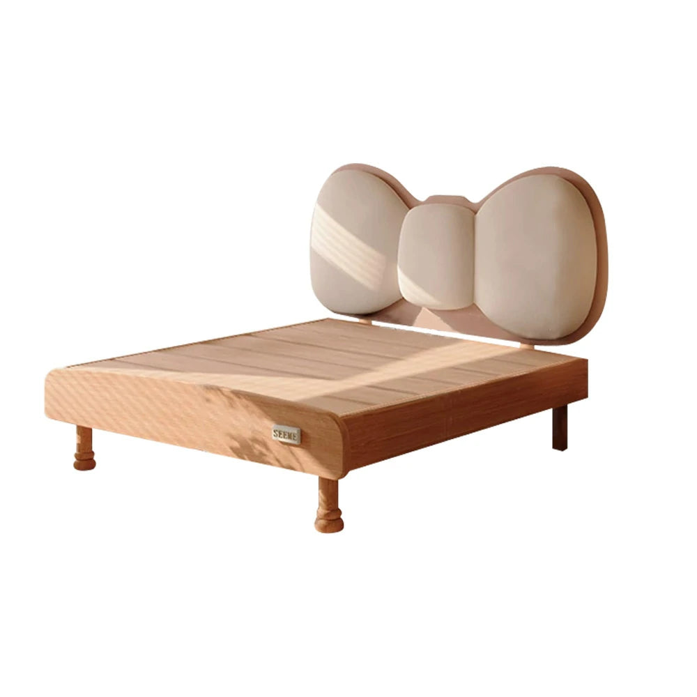 LUXORA 120/135cm Solid Wood Children's Bed Frame with Bow Headboard and Soft Backrest