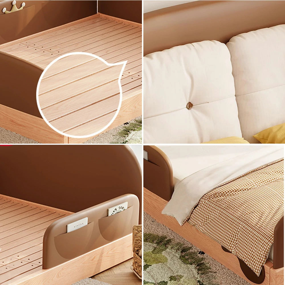 LUXORA 100/120/135/150/180cm Solid Wood Children'S Bed with Cow Ear Headboard and Three Side Guardrails