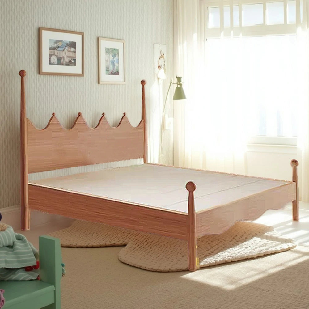 LUXORA 120/135/150/180cm Solid Wood Children's Bed with Crown Shaped Headboard