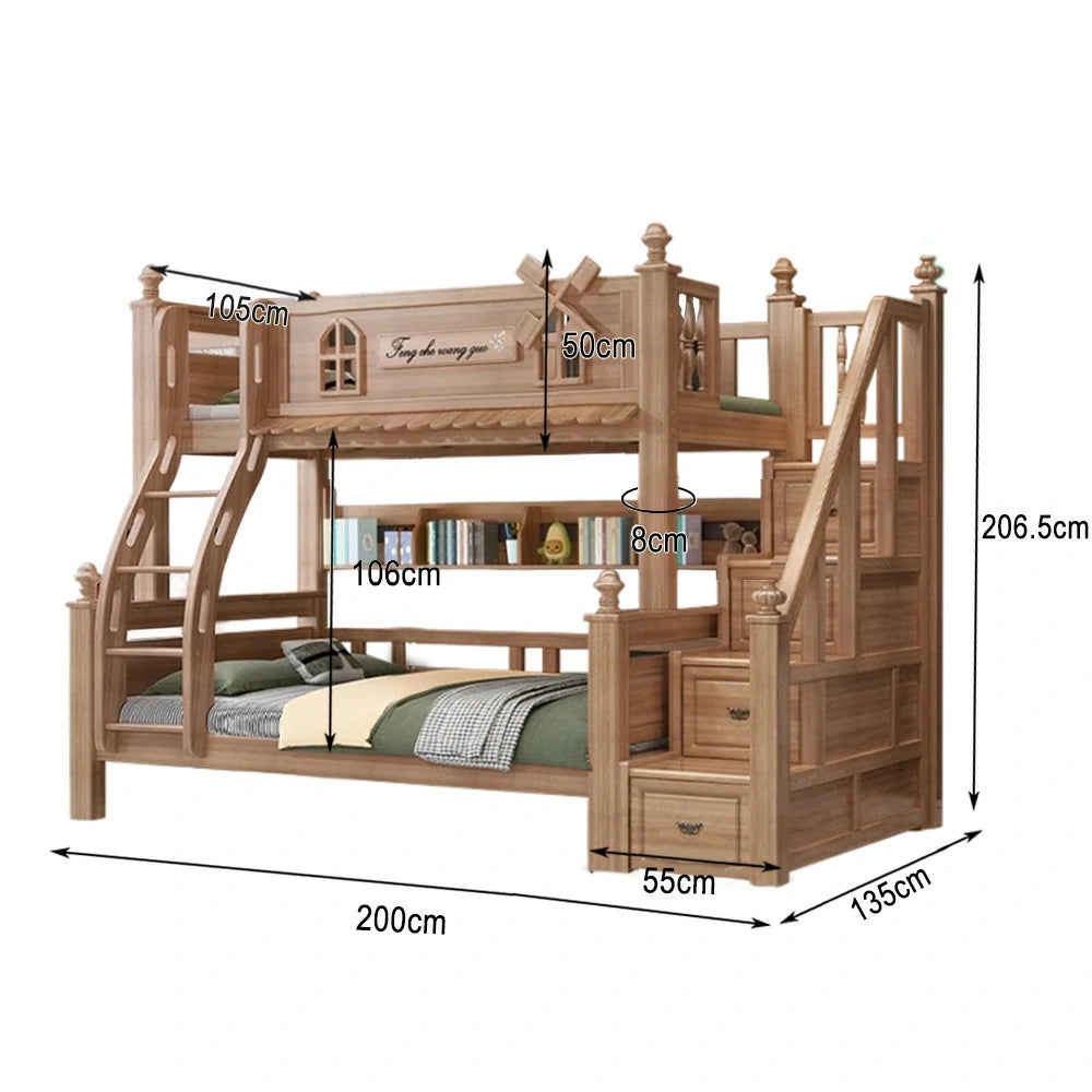 LUXORA 120/135/150/180cm Solid Wood Bunk Bed with Double Ladder & Included Mattress