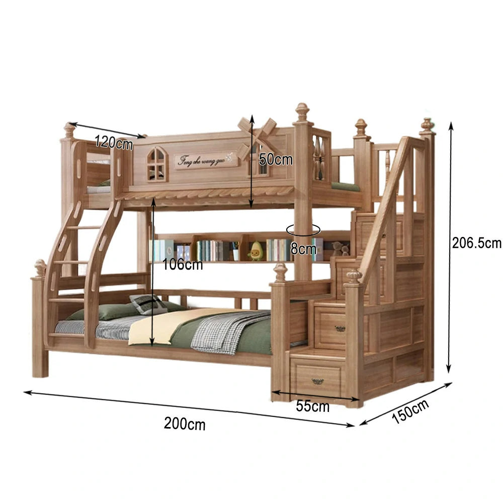 LUXORA 120/135/150/180cm Solid Wood Bunk Bed with Double Ladder & Included Mattress