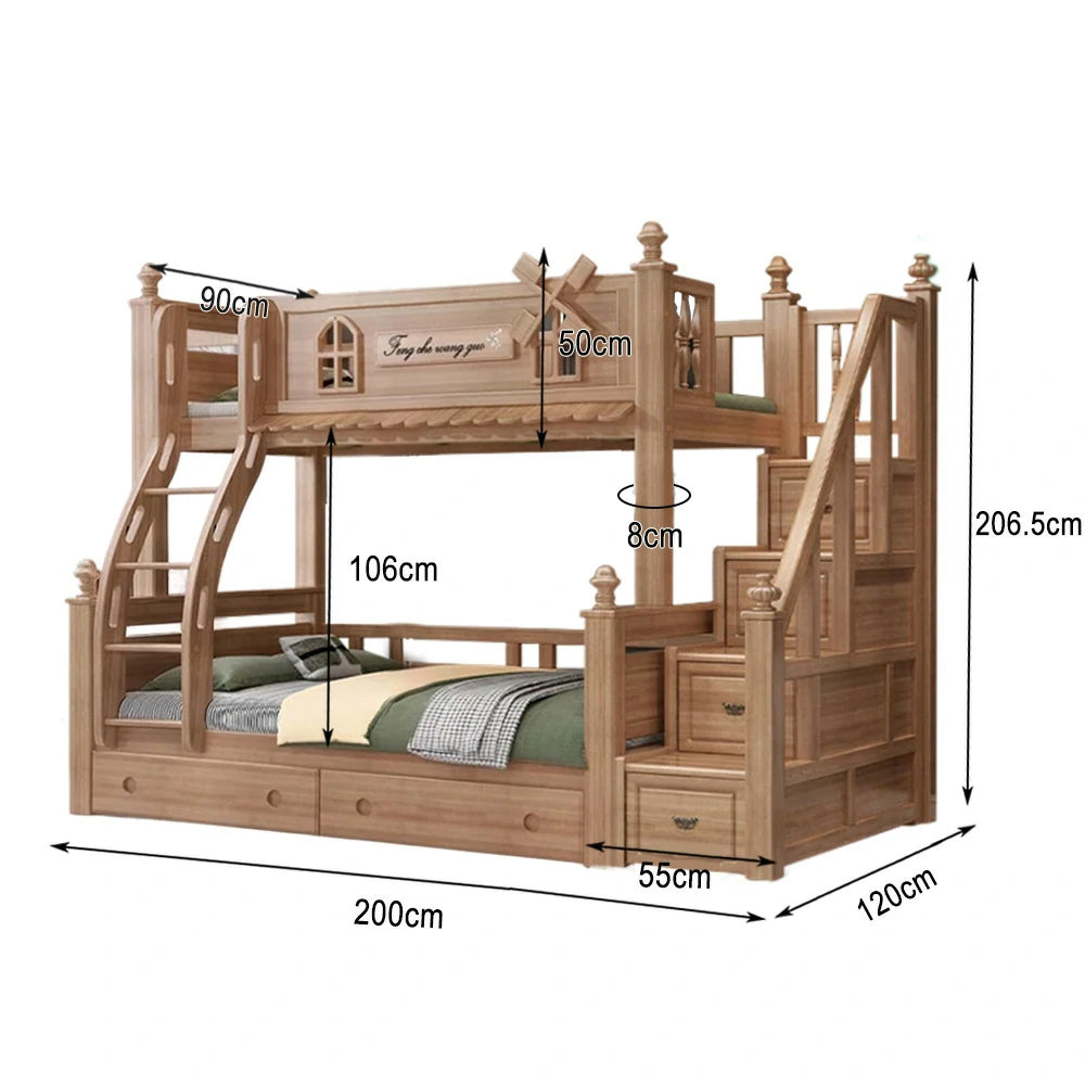 LUXORA 120/135/150/180cm Solid Wood Bunk Bed with Double Ladder & Included Mattress