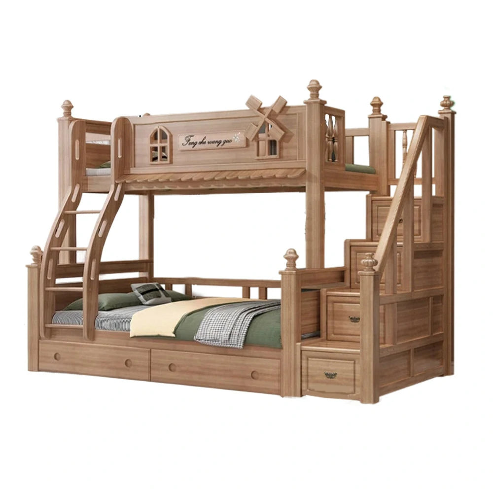LUXORA 120/135/150/180cm Solid Wood Bunk Bed with Double Ladder & Included Mattress