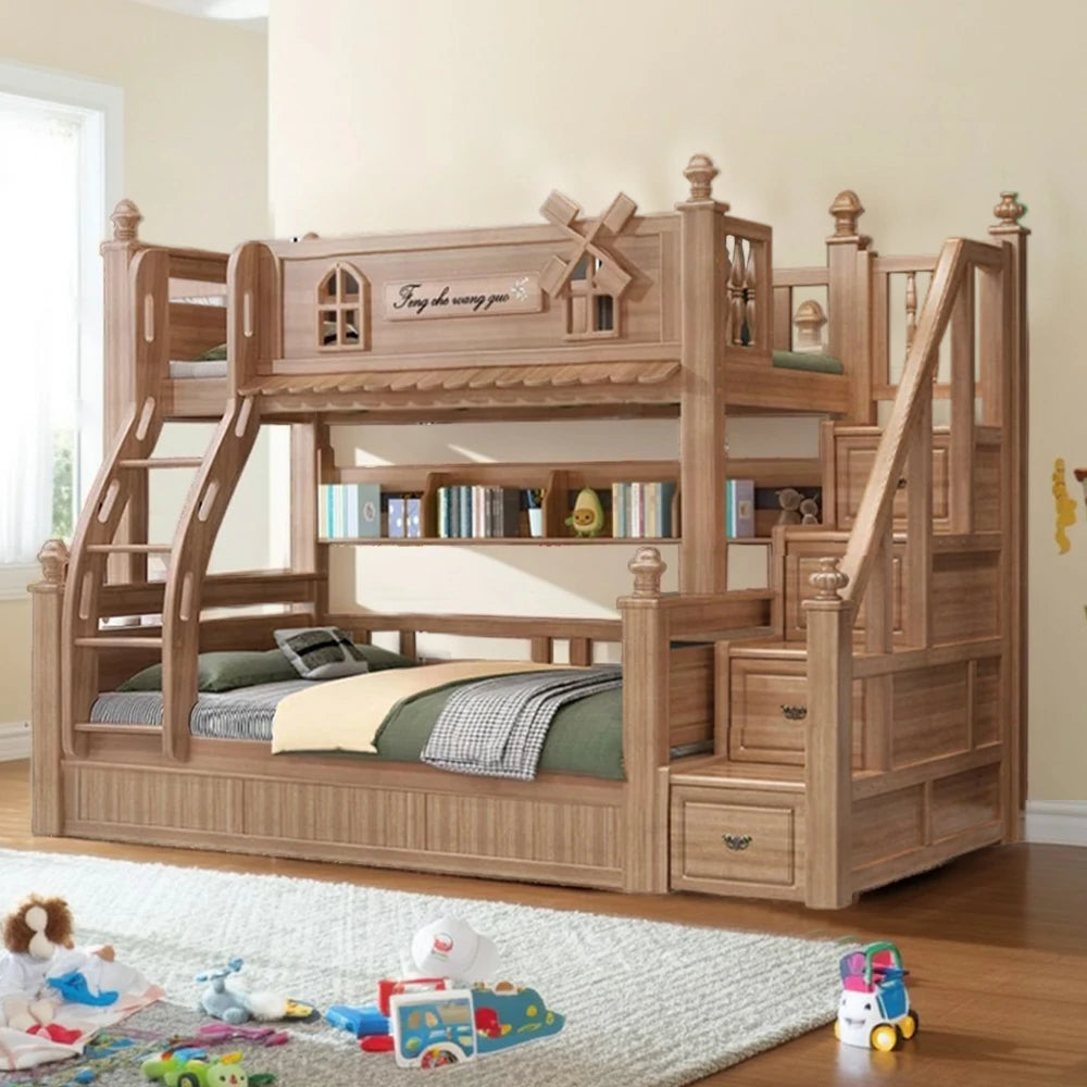 LUXORA 120/135/150/180cm Solid Wood Bunk Bed with Double Ladder & Included Mattress