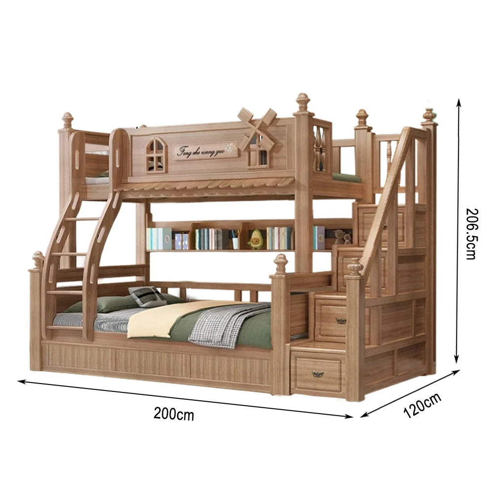 LUXORA 120/135/150/180cm Solid Wood Bunk Bed with Double Ladder & Included Mattress