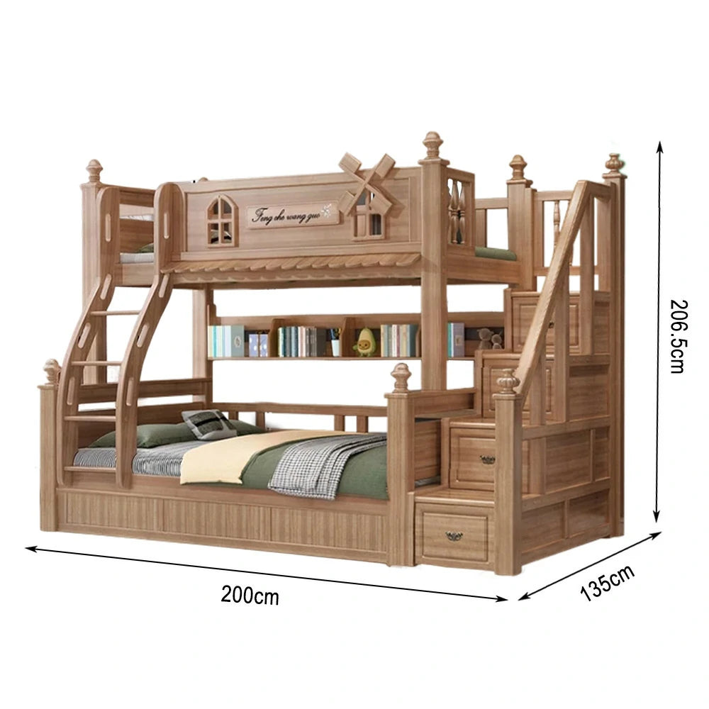 LUXORA 120/135/150/180cm Solid Wood Bunk Bed with Double Ladder & Included Mattress