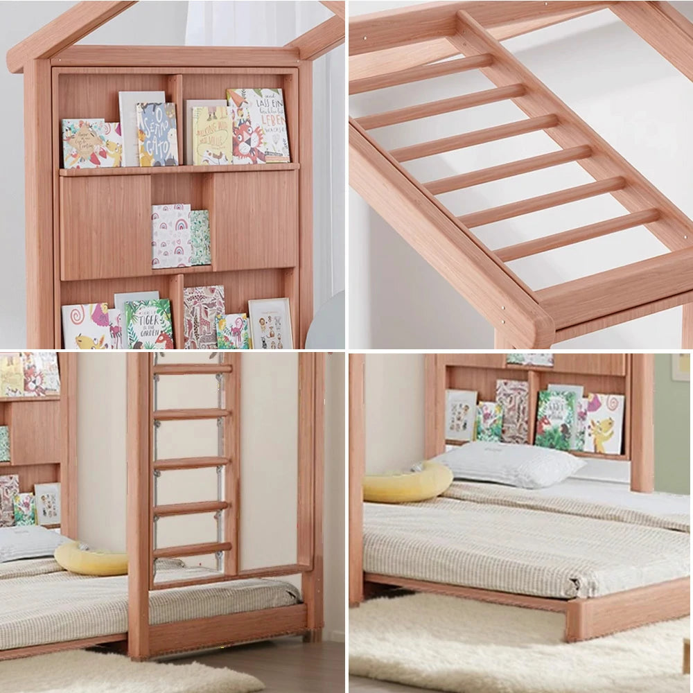 LUXORA 180/200cm Wooden Kids House Bed with Slide-Out Function Play System Climbing Frame, Picture Book Wall