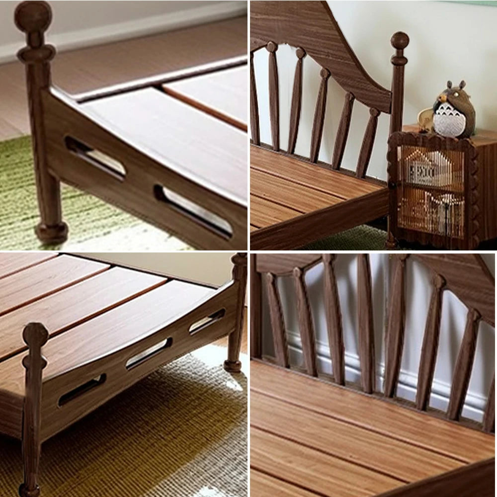 LUXORA 120/135/150/180cm Solid Wood Children's Bed with Harp Headboard