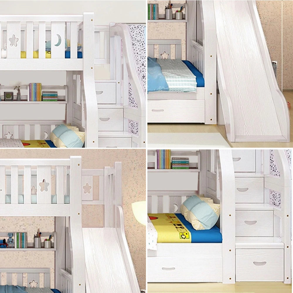 LUXORA 120/135/150/180cm Solid Wood Frame Bunk Bed Slide - White