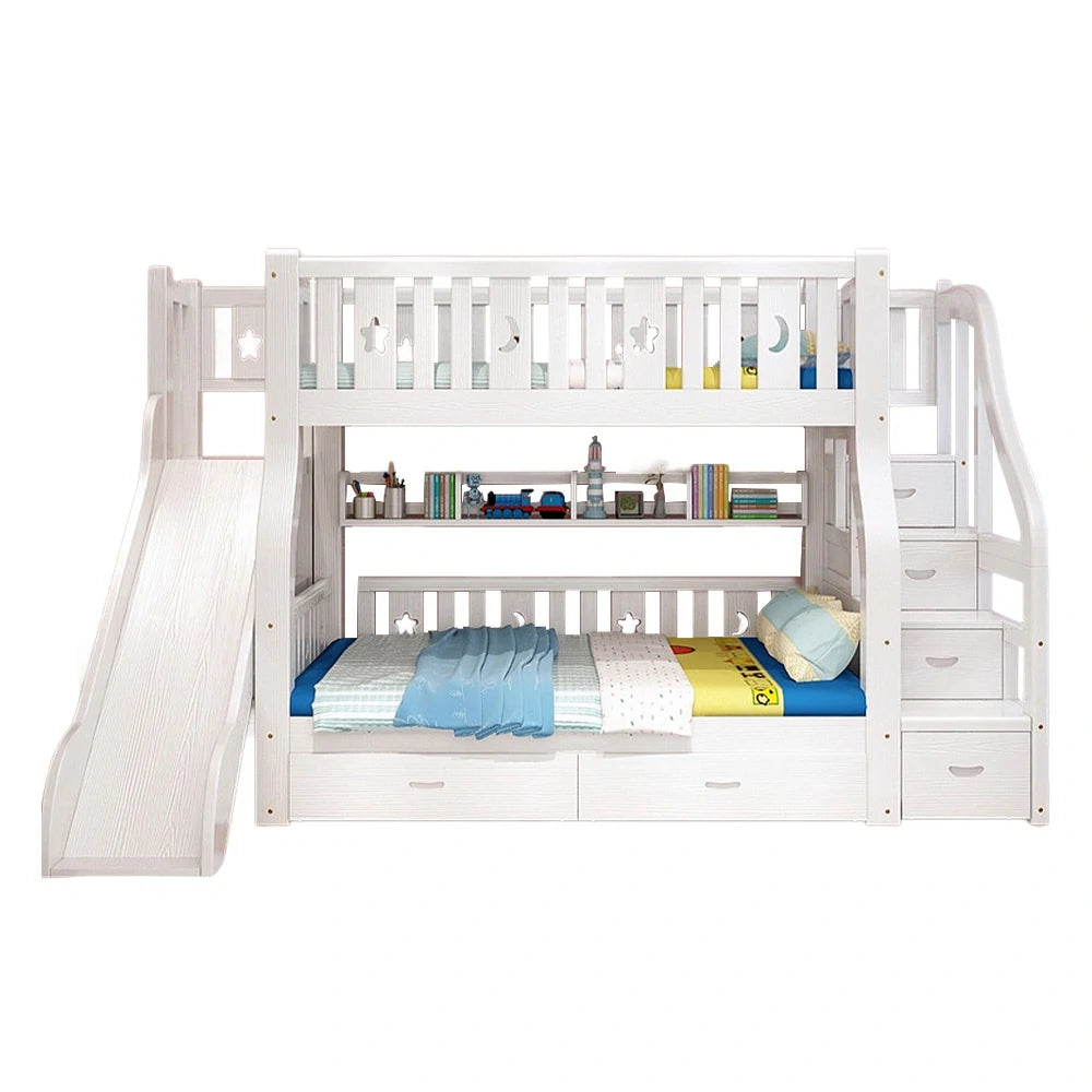 LUXORA 120/135/150/180cm Solid Wood Frame Bunk Bed Slide - White