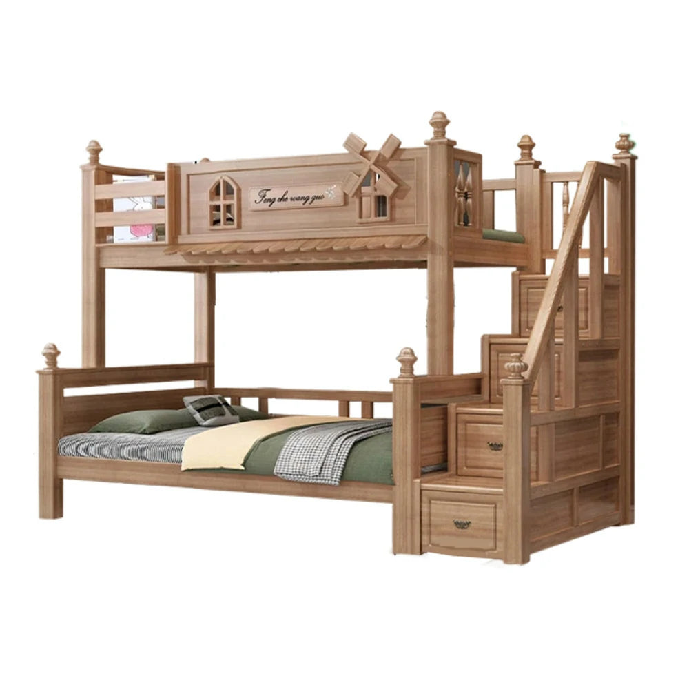 LUXORA 120/135/150/180cm Solid Wood Bunk Bed with Staircase Drawers & Included Mattress