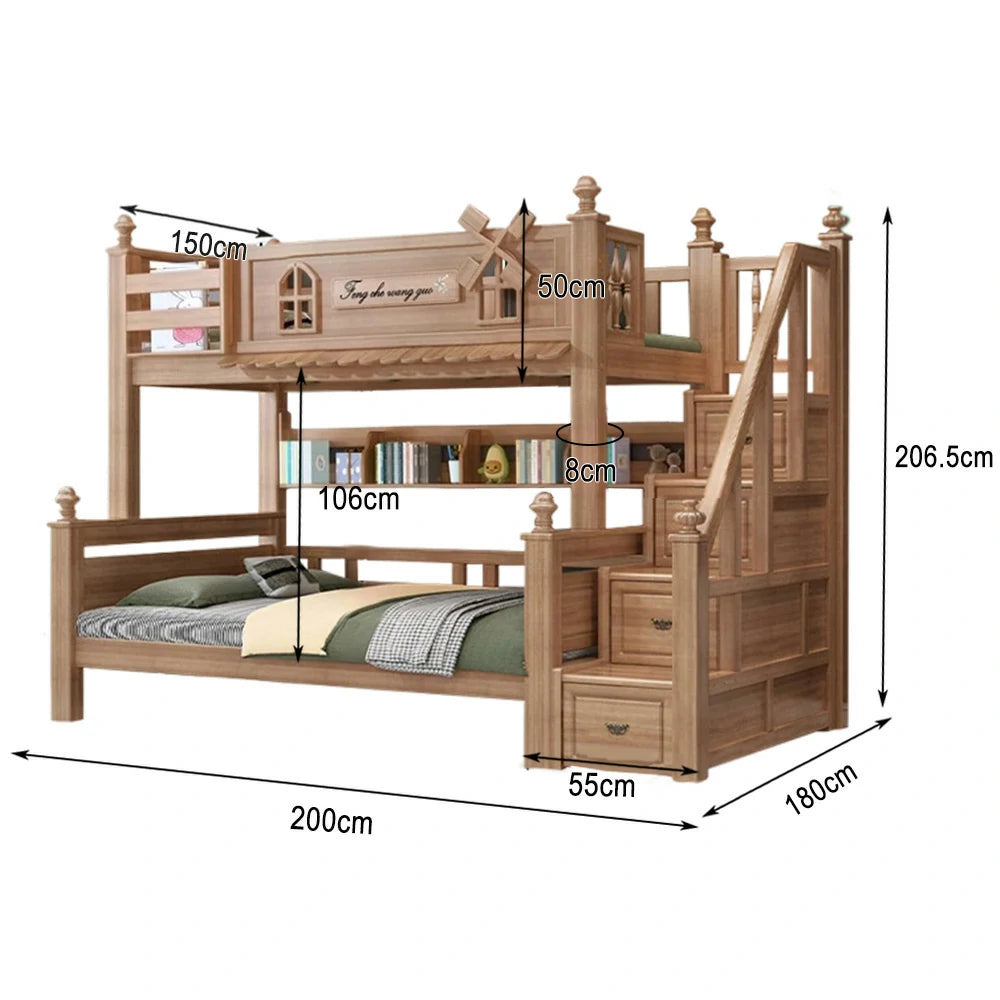 LUXORA 120/135/150/180cm Solid Wood Bunk Bed with Staircase Drawers & Included Mattress