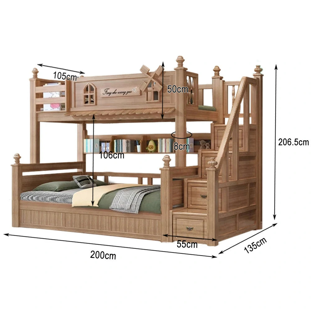 LUXORA 120/135/150/180cm Solid Wood Bunk Bed with Staircase Drawers & Included Mattress