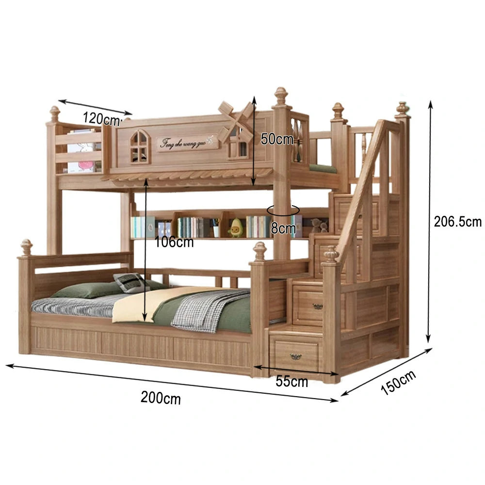 LUXORA 120/135/150/180cm Solid Wood Bunk Bed with Staircase Drawers & Included Mattress