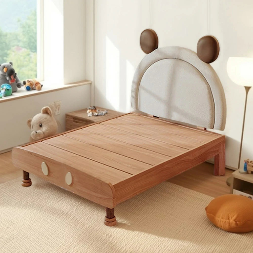 LUXORA 120/135/150/180cm Solid Wood Children's Bed Frame With Mouse Bedhead Soft Backrest