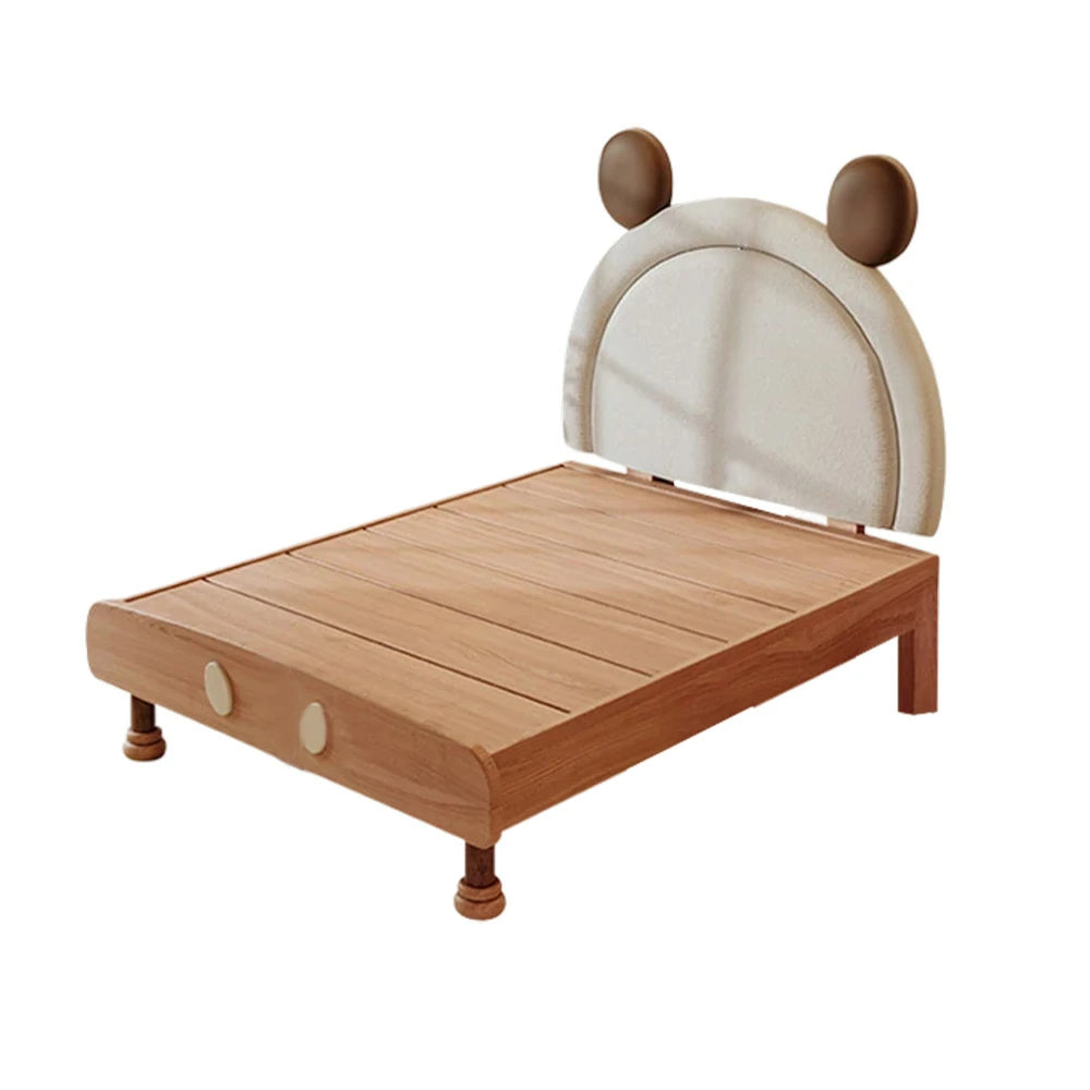 LUXORA 120/135/150/180cm Solid Wood Children's Bed Frame With Mouse Bedhead Soft Backrest
