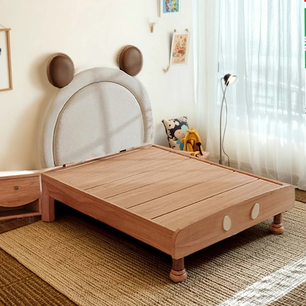 LUXORA 120/135/150/180cm Solid Wood Children's Bed Frame With Mouse Bedhead Soft Backrest
