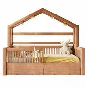 LUXORA 120/135/150cm Solid Wood Frame Children'S Treehouse Bed With Guardrail