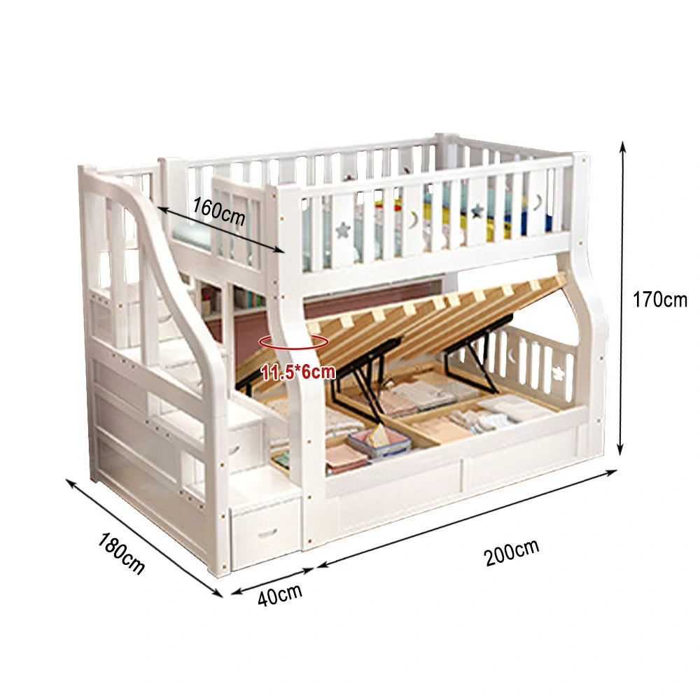 LUXORA 120/135/150/180cm Solid Wood Frame Bunk Bed Storage Ladder Cabinet - White